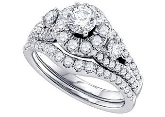 WOMENS DIAMOND HALO ENGAGEMENT RING WEDDING BAND BRIDAL SET ROUND CUT 1.5 CARAT