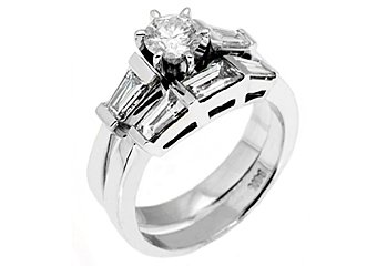 WOMENS DIAMOND ENGAGEMENT RING WEDDING BAND BRIDAL SET ROUND BAGUETTE CUT