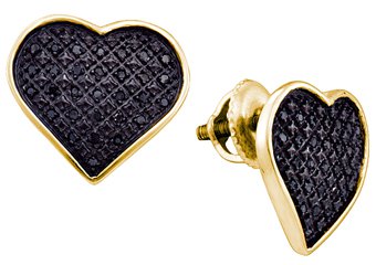 .24 CARAT HEART SHAPE MICRO PAVE ROUND BLACK DIAMOND STUD EARRINGS 925 SILVER