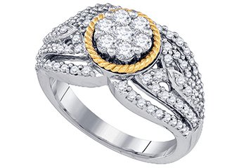 WOMENS BRILLIANT ROUND CUT DIAMOND ENGAGEMENT RING TWO TONE GOLD .94 CARATS