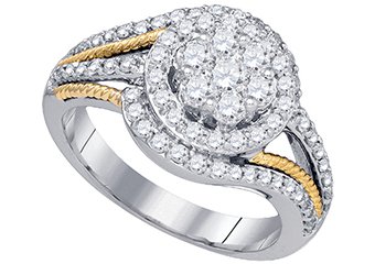 WOMENS BRILLIANT ROUND CUT DIAMOND ENGAGEMENT RING TWO TONE GOLD 1.08 CARATS
