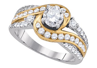 WOMENS BRILLIANT ROUND CUT DIAMOND ENGAGEMENT RING TWO TONE GOLD 1.51 CARATS