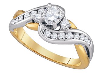 WOMENS BRILLIANT ROUND CUT DIAMOND ENGAGEMENT RING TWO TONE GOLD .75 CARATS