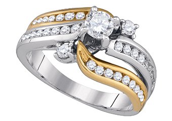 WOMENS BRILLIANT ROUND CUT DIAMOND ENGAGEMENT RING TWO TONE GOLD 1.01 CARATS