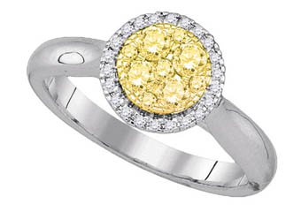 YELLOW DIAMOND ENGAGEMENT HALO RING ROUND SHAPE 14KT WHITE GOLD .46 CARATS