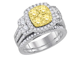 YELLOW DIAMOND ENGAGEMENT HALO RING WEDDING BAND BRIDAL SET PRINCESS SHAPE 2CT