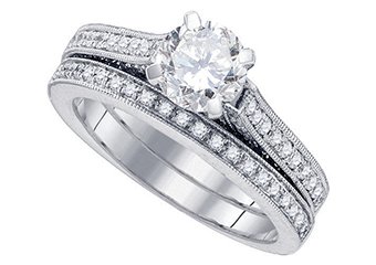 WOMENS DIAMOND ENGAGEMENT RING WEDDING BAND BRIDAL SET ROUND CUT 1.5 CARAT 14K