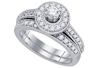 WOMENS DIAMOND ENGAGEMENT HALO RING WEDDING BAND BRIDAL SET ROUND CUT .96 CARAT