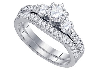 WOMENS DIAMOND ENGAGEMENT RING WEDDING BAND BRIDAL SET ROUND 3-STONE 1 CARAT 14K