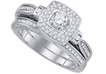 WOMENS DIAMOND ENGAGEMENT HALO RING WEDDING BAND BRIDAL SET ROUND .51 CARAT 14K