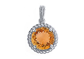 4.32 CARAT CHECK TOP CITRINE ROUND CUT PENDANT 11mm 925 STERLING SILVER