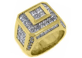 MENS 5.6 CARAT PRESIDENTIAL PRINCESS SQUARE CUT DIAMOND RING 18KT YELLOW GOLD