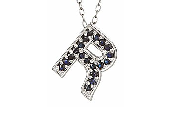 .42CT SAPPHIRE ROUND CUT LETTER R ALPHABET PENDANT w/ CHAIN 925 STERLING SILVER