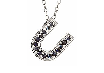 .33CT SAPPHIRE ROUND CUT LETTER U ALPHABET PENDANT w/ CHAIN 925 STERLING SILVER