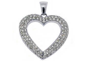1.38 Carat Womens Diamond Heart Pendant 14KT White Gold Pave Set Round Diamonds