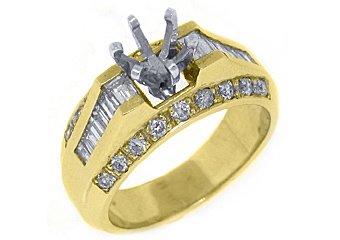 1.12 CARAT WOMENS DIAMOND ENGAGEMENT RING SEMI-MOUNT BAGUETTE CUT YELLOW GOLD