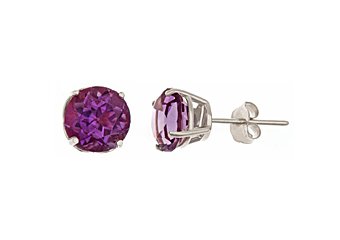 2.60CT AMETHYST STUD EARRINGS 7mm ROUND 14KT WHITE GOLD FEBURARY BIRTH STONE