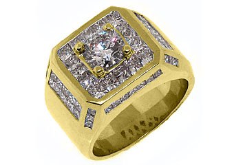 MENS 4.63 CARAT SOLITAIRE ROUND PRINCESS SQUARE CUT DIAMOND RING YELLOW GOLD
