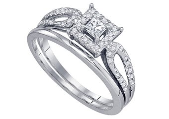 WOMENS DIAMOND ENGAGEMENT HALO RING WEDDING BAND BRIDAL SET PRINCESS CUT 1/4CTS