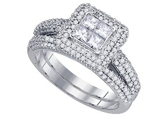 WOMENS DIAMOND ENGAGEMENT HALO RING WEDDING BAND BRIDAL SET PRINCESS CUT 1.28CT