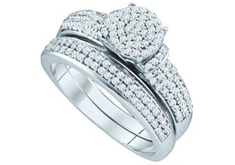 WOMENS DIAMOND ENGAGEMENT RING WEDDING BAND SET ROUND CUT 1/2 CARAT MICRO-PAVE