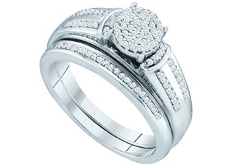 WOMENS DIAMOND PROMISE RING WEDDING BAND BRIDAL SET ROUND SHAPE MICRO-PAVE 10K