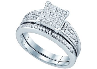 WOMENS DIAMOND PROMISE RING WEDDING BAND BRIDAL SET SQUARE SHAPE MICRO-PAVE