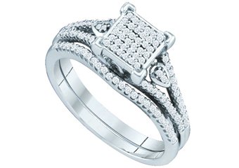 WOMENS DIAMOND ENGAGEMENT RING WEDDING BAND BRIDAL SET PRINCESS SHAPE MICRO-PAVE