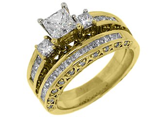 1.88 CARAT WOMENS DIAMOND ENGAGEMENT RING WEDDING BAND BRIDAL SET PRINCESS CUT