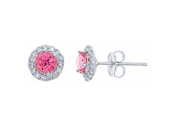 .65 CARAT PINK TOURMALINE DIAMOND STUD HALO EARRINGS 4mm BRILLIANT ROUND CUT