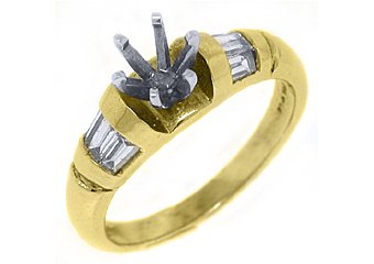 .57 CARAT WOMENS DIAMOND ENGAGEMENT RING SEMI-MOUNT BAGUETTE CUT YELLOW GOLD