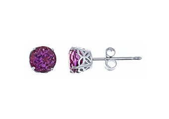 .80CT AMETHYST STUD EARRINGS 5mm ROUND 14KT WHITE GOLD FEBURARY BIRTH STONE