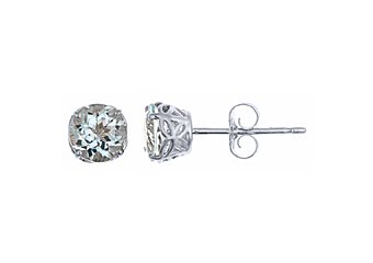 4/5 CARAT AQUAMARINE STUD EARRINGS 5mm ROUND 14KT WHITE GOLD MARCH BIRTH STONE