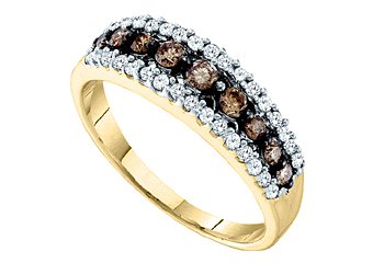 WOMENS BROWN CHAMPAGNE DIAMOND WEDDING BAND RING YELLOW GOLD
