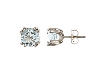2.5CT AQUAMARINE STUD EARRINGS 7mm ROUND STERLING SILVER NOVEMBER BIRTH STONE