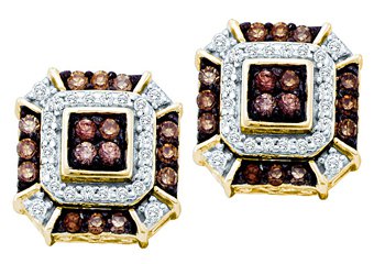 .48 CARAT BRILLIANT ROUND BROWN CHAMPAGNE DIAMOND STUD EARRINGS YELLOW GOLD