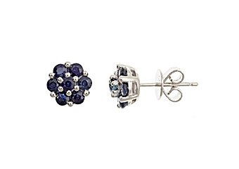 1.26 CARAT BLUE SAPPHIRE FLOWER SHAPE STUD EARRINGS 8mm 925 SILVER
