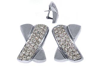 2.10 CARAT DIAMOND STUD EARRINGS BRILLIANT ROUND CUT X CROSS 14KT WHITE GOLD