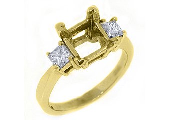3-STONE WOMENS DIAMOND ENGAGEMENT RING SEMI-MOUNT PRINCESS CUT YELLOW GOLD