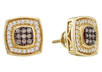 .50 CARAT SQUARE SHAPE BROWN CHAMPAGNE DIAMOND HALO STUD EARRINGS YELLOW GOLD