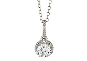 WHITE TOPAZ & DIAMOND HALO PENDANT STERLING SILVER ROUND 1.02 CARATS CABLE CHAIN