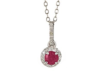 RUBY & DIAMOND HALO PENDANT STERLING SILVER ROUND .72 CARATS CABLE CHAIN