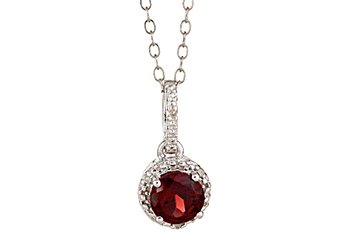 GARNET & DIAMOND HALO PENDANT STERLING SILVER ROUND 1.02 CARATS CABLE CHAIN