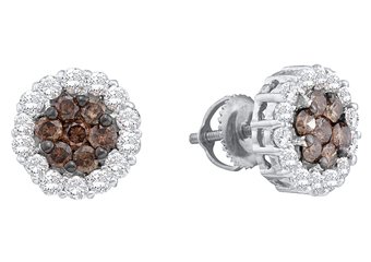 .76 CARAT ROUND BROWN CHAMPAGNE DIAMOND HALO STUD EARRINGS WHITE GOLD