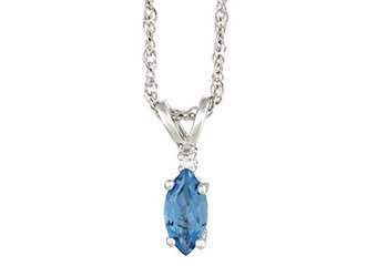 BLUE TOPAZ & DIAMOND PENDANT 925 STERLING SILVER MARQUISE .66 CARATS CABLE CHAIN