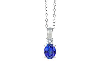 TANZANITE & DIAMOND PENDANT 14K WHITE GOLD 1.45 CARATS w/ CABLE CHAIN