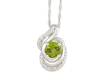 PERIDOT & DIAMOND PENDANT 925 STERLING SILVER 1.56 CARATS w/ CABLE CHAIN