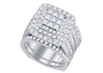 WOMENS DIAMOND ENGAGEMENT HALO RING WEDDING BAND BRIDAL SET PRINCESS 4 CARATS