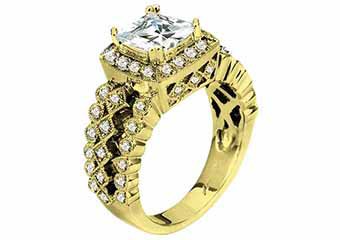 WOMENS DIAMOND ENGAGEMENT HALO RING PRINCESS CUT 1.62 CARAT 14K YELLOW GOLD