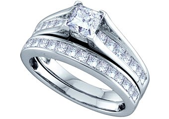 WOMENS DIAMOND ENGAGEMENT RING WEDDING BAND BRIDAL SET 1.51 CARAT PRINCESS CUT